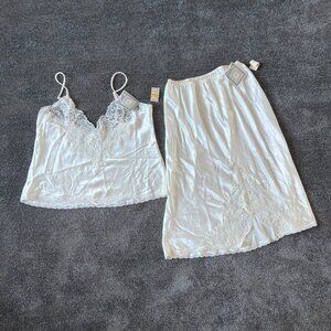 VTG New Oscar De La Renta Satin Lace Ivory Cami & Skirt Lingerie Set UNION MADE